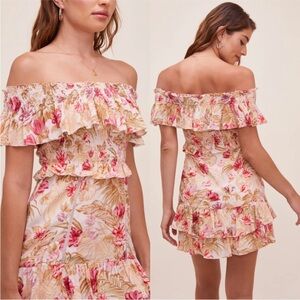 Astr Riviera Floral Ruffle Off Shoulder Dress